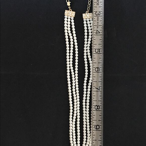 Vintage Givenchy Pearl & Rhinestones Necklace triple strand with Pendant - Picture 8 of 9